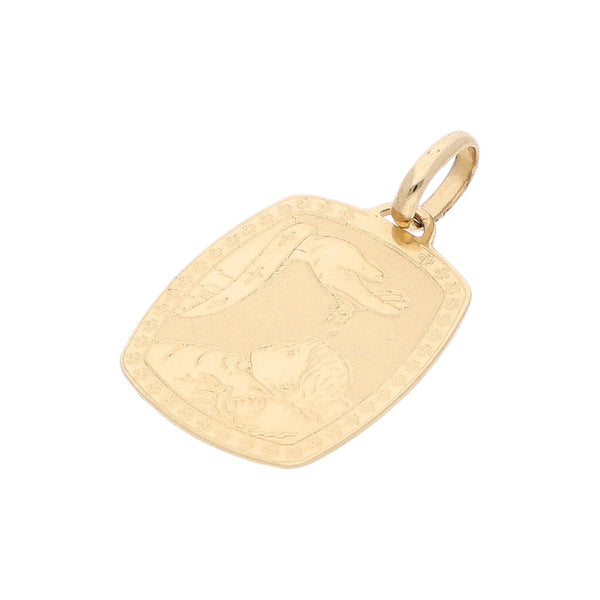 Medalla diseño especial motivo bautizo en oro amarillo 14 kilates.