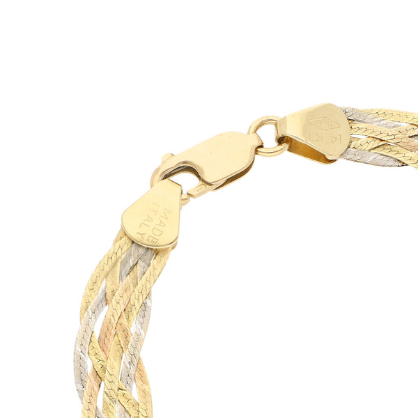 Pulsera eslabón planchado en oro tres tonos 14 kilates.