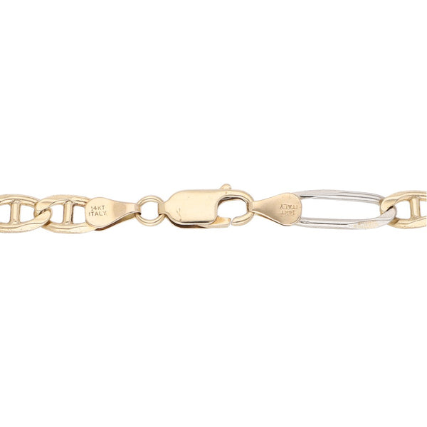 Pulsera eslabón combinado en oro tres tonos 14 kilates.
