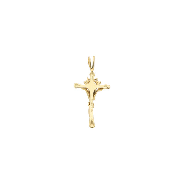 Crucifijo estilizado con circonias en oro amarillo 14 kilates.
