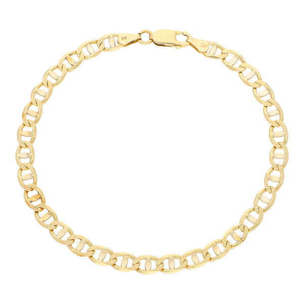Pulsera eslabón nudo marino platinado en oro amarillo 14 kilates.