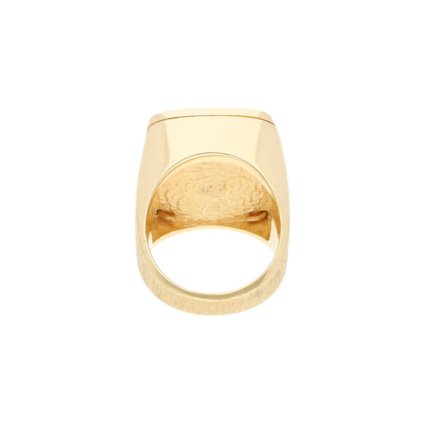 Anillo diseño especial motivo ruleta con diamante en oro amarillo 14 kilates.