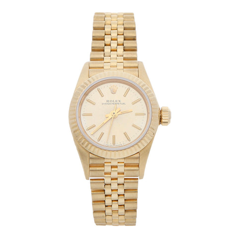 Reloj Rolex para dama modelo Oyster Perpetual en oro dos tonos 18 kilates.