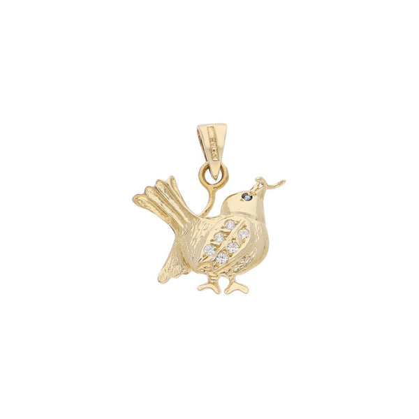 Dije diseño especial con sintéticos motivo pajarito en oro amarillo 14 kilates.