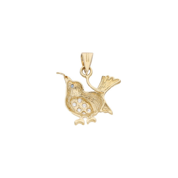 Dije diseño especial con sintéticos motivo pajarito en oro amarillo 14 kilates.