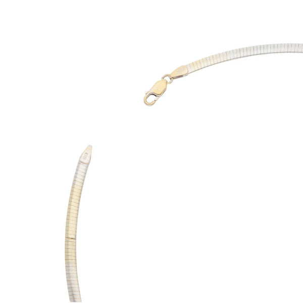 Gargantilla eslabón panza de víbora platinado en oro amarillo 14 kilates.