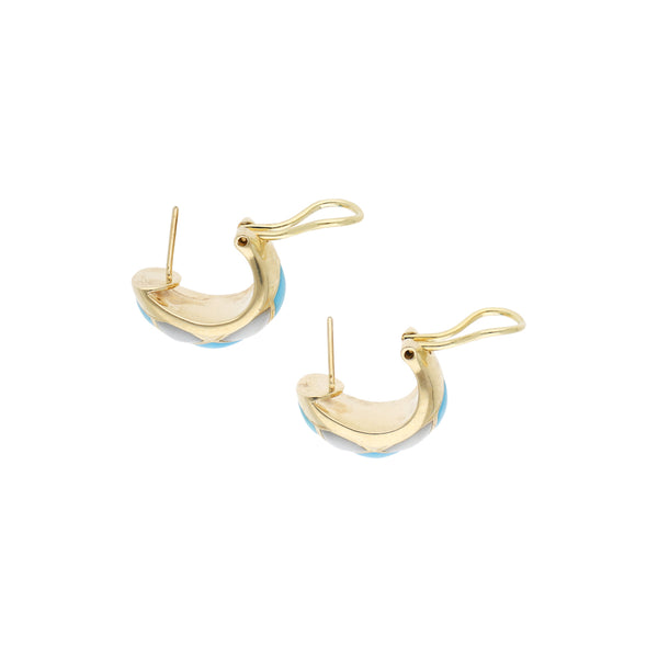 Aretes diseño especial con sintéticos en oro amarillo 14 kilates.