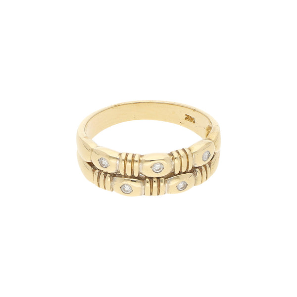 Anillo diseño especial con sintéticos en oro amarillo 14 kilates.