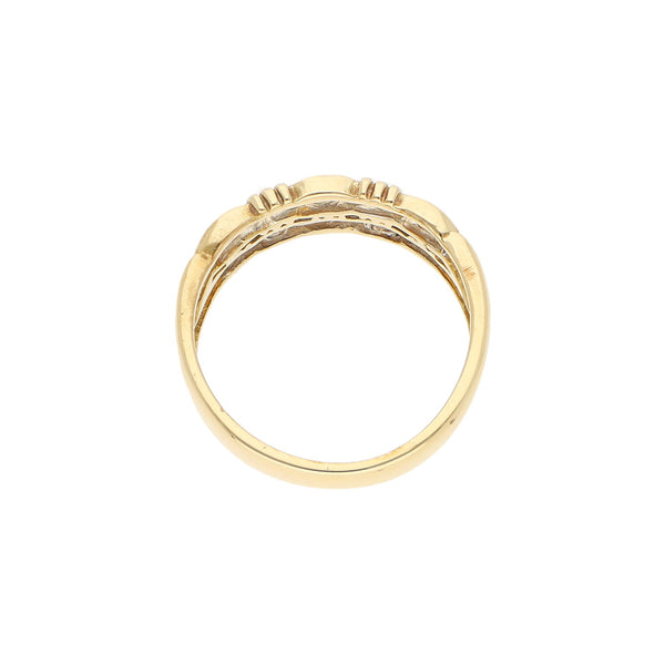 Anillo diseño especial con sintéticos en oro amarillo 14 kilates.