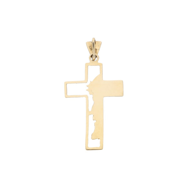 Cruz diseño especial platinado en oro amarillo 14 kilates.