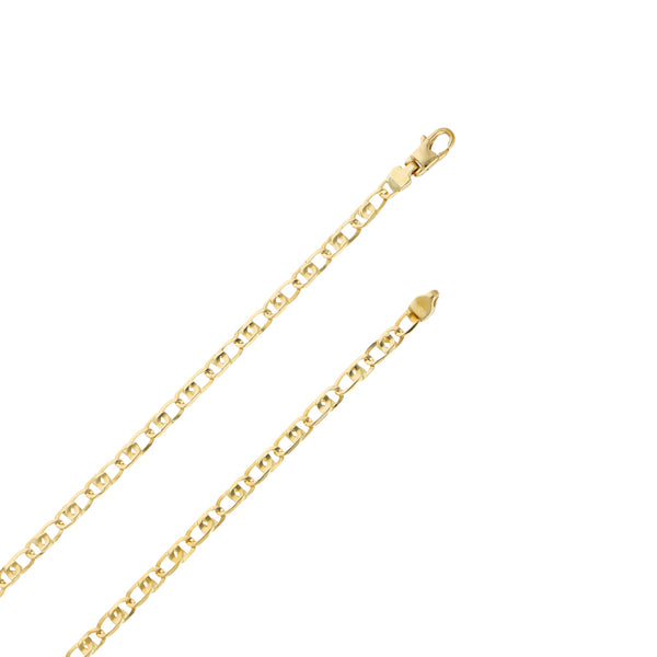 Collar eslabón nudo egipcio en medalla diseño especial motivo San Benito con sintéticos en oro amarillo 14 kilates.