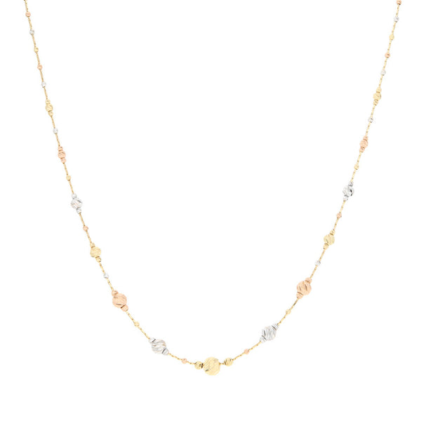 Collar eslabón laminado con aplicaciones en oro tres tonos 14 kilates.
