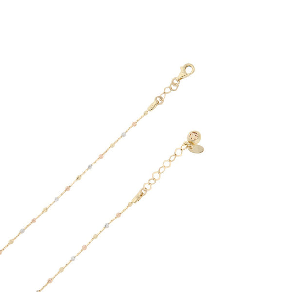 Collar eslabón laminado con aplicaciones en oro tres tonos 14 kilates.