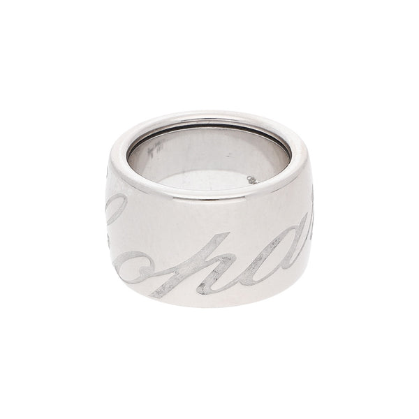 Argolla diseño especial firma Chopard en oro blanco 18 kilates.