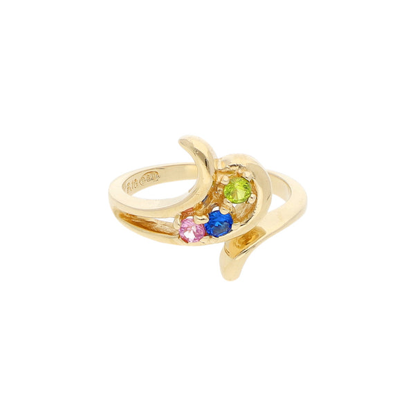 Anillo diseño especial con sintéticos en oro amarillo 14 kilates.