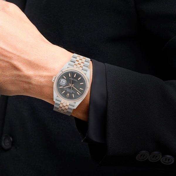 Reloj Rolex para caballero modelo Oyster Perpetual DateJust vistas en oro rosa 18 kilates.