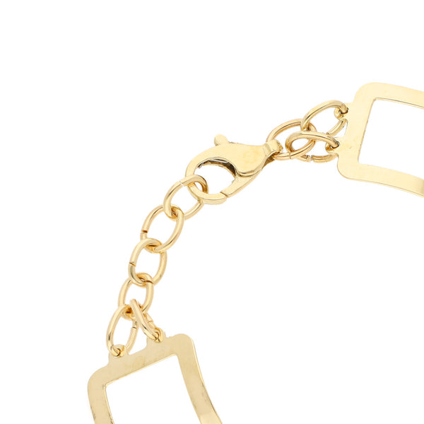 Pulsera eslabón articulado con sintéticos en oro dos tonos 14 kilates.