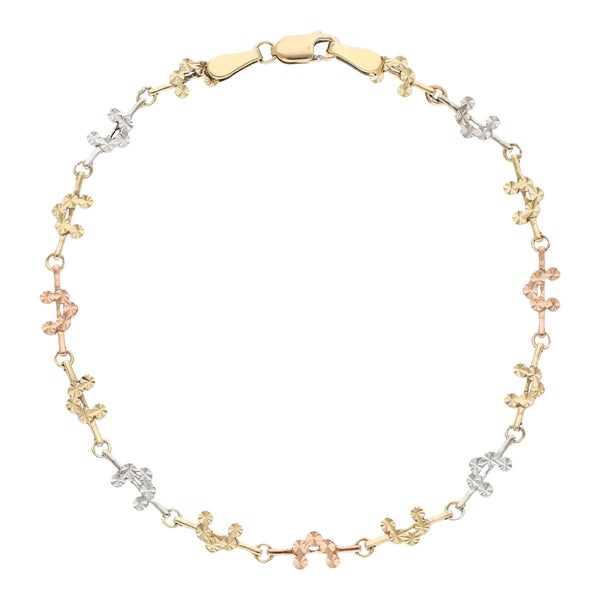Pulsera de eslabón articulado en oro tres tonos 14 kilates.