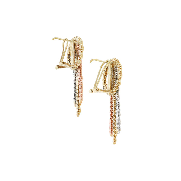 Aretes boleados en oro tres tonos 14 kilates.