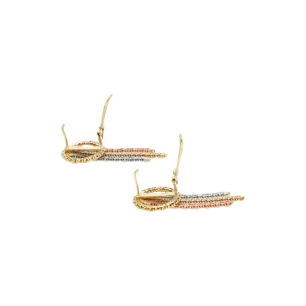 Aretes boleados en oro tres tonos 14 kilates.