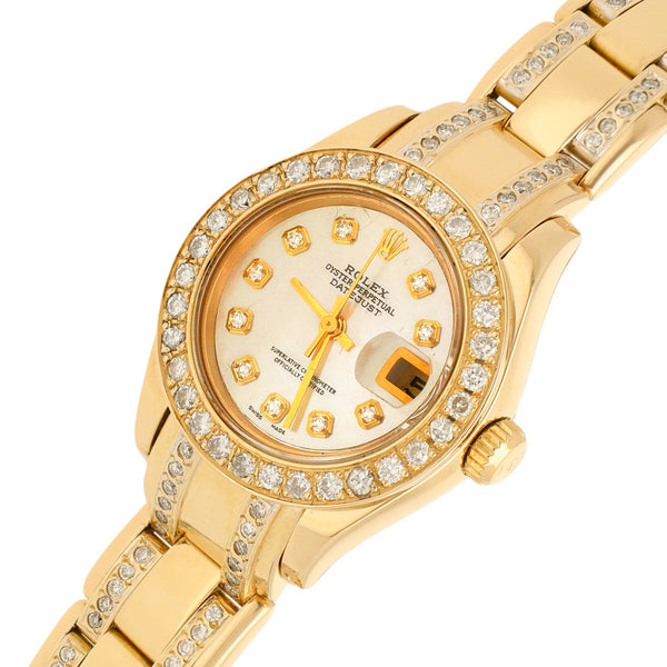 Reloj Rolex para dama modelo Oyster Perpetual DateJust en oro amarillo 18 kilates.