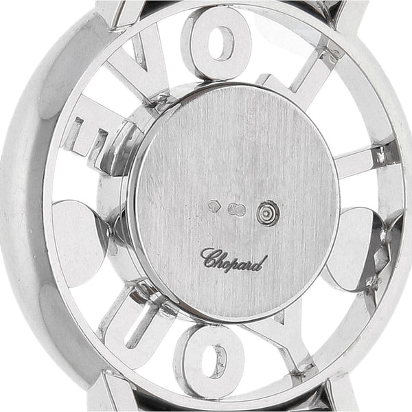 Reloj Chopard para dama modelo Happy Diamonds caja y broche en oro blanco 18 kilates.