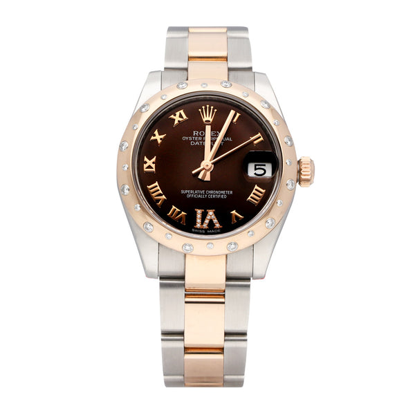 Reloj Rolex para dama modelo Oyster Perpetual DateJust vistas en oro rosa 18 kilates.