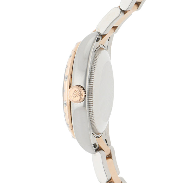 Reloj Rolex para dama modelo Oyster Perpetual DateJust vistas en oro rosa 18 kilates.