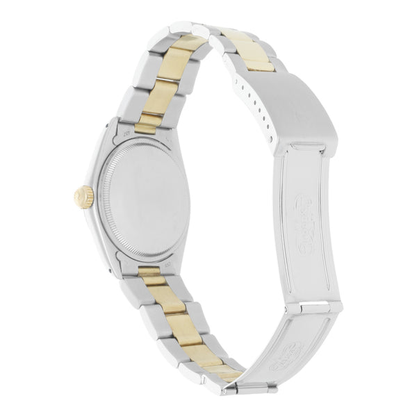 Reloj Rolex para caballero modelo Oyster Perpetual Date vistas en oro amarillo 14 kilates.