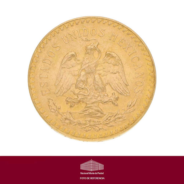 Moneda de cincuenta pesos en oro amarillo mexicano 21.6 kilates.