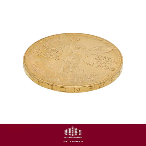 Moneda de cincuenta pesos en oro amarillo mexicano 21.6 kilates.