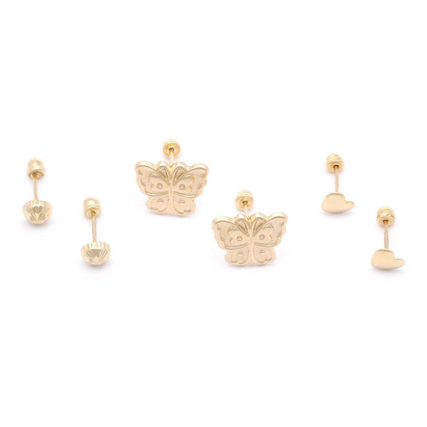 Tres pares de broqueles diseño especialen oro amarillo 14 kilates.