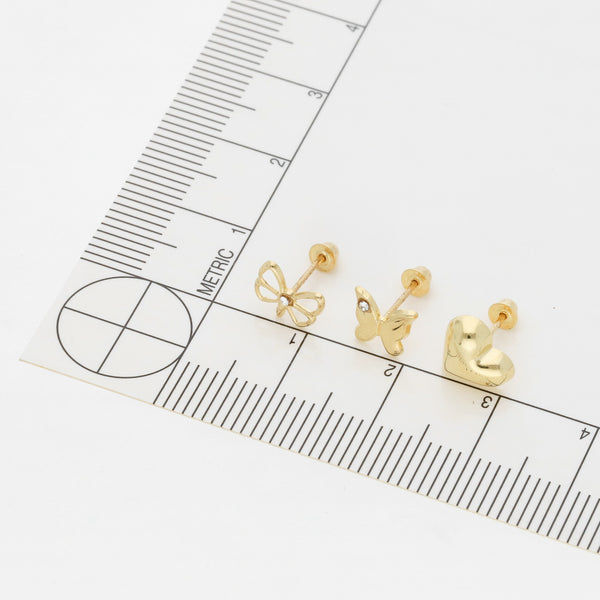 Tres pares de broqueles diseño especial dos con sintéticos en oro amarillo 14 kilates.