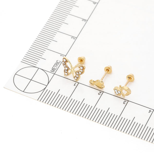 Tres pares de broqueles diseño especial dos con sintéticos en oro amarillo 14 kilates.