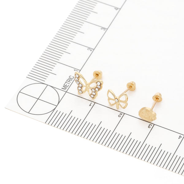 Tres pares de broqueles diseño especial dos con sintéticos en oro amarillo 14 kilates.