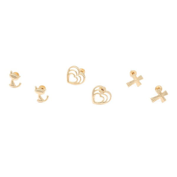 Tres pares de broqueles diseño especial en oro amarillo 14 kilates.