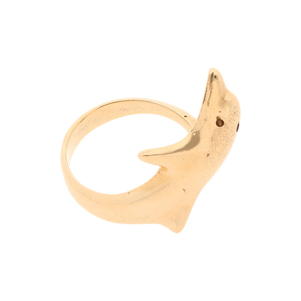 Anillo liso motivo delfín en oro amarillo 10 kilates.