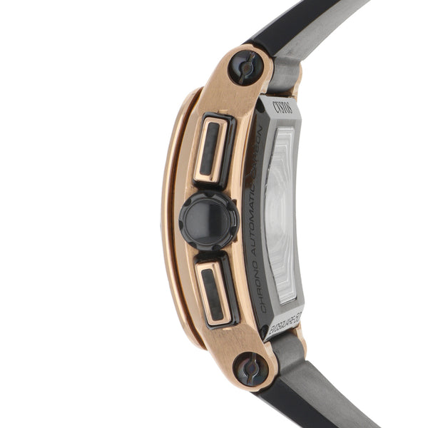Reloj Cvstos para caballero modelo Evosquare-50 caja en oro rosa 18 kilates vistas carbono.