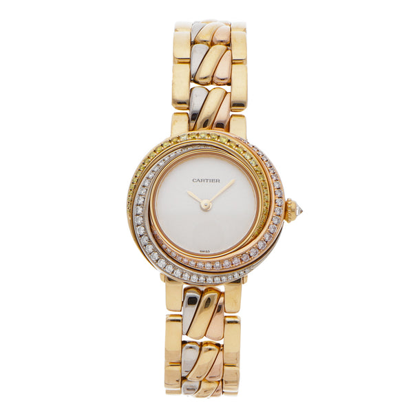 Reloj Cartier para dama modelo Trinity en oro tres tonos 18 kilates.