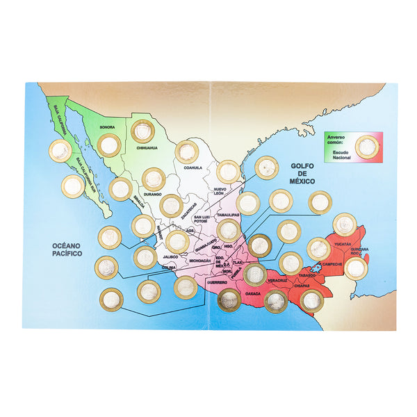 Colección de 33 Monedas conmemorativas de los Estados de la República Mexicana en plata y bronce-aluminio.