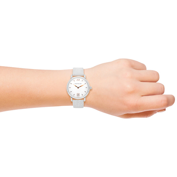 Reloj Montblanc para dama en acero inoxidable correa piel.