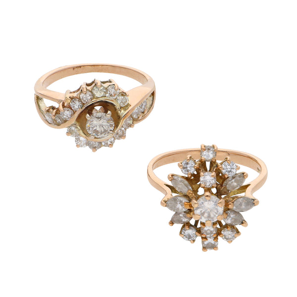 Dos anillos hechura especial con diamantes en oro amarillo 14 kilates.