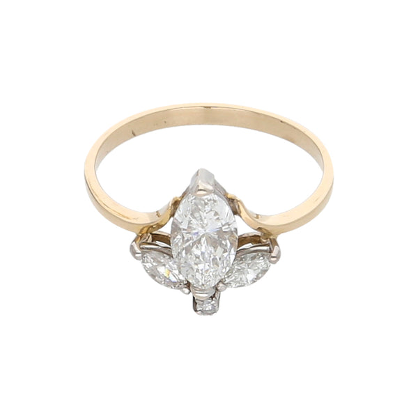 Anillo liso con diamantes en oro dos tonos 14 kilates.
