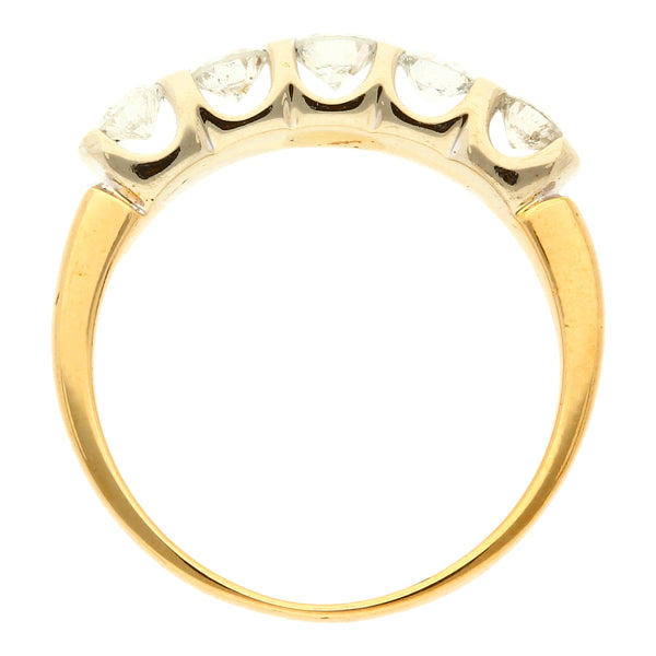 Anillo hechura especial con cinco diamantes en oro dos tonos 14 kilates.