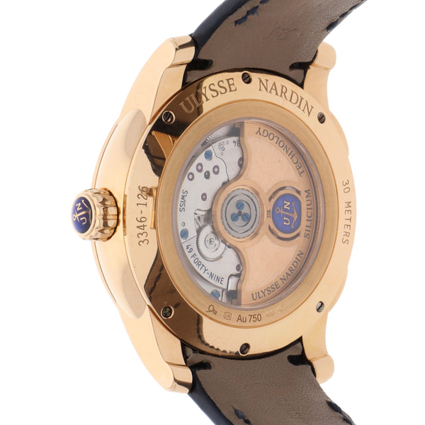 Reloj Ulysse Nardin para caballero modelo Dual Time caja en oro amarillo 18 kilates.