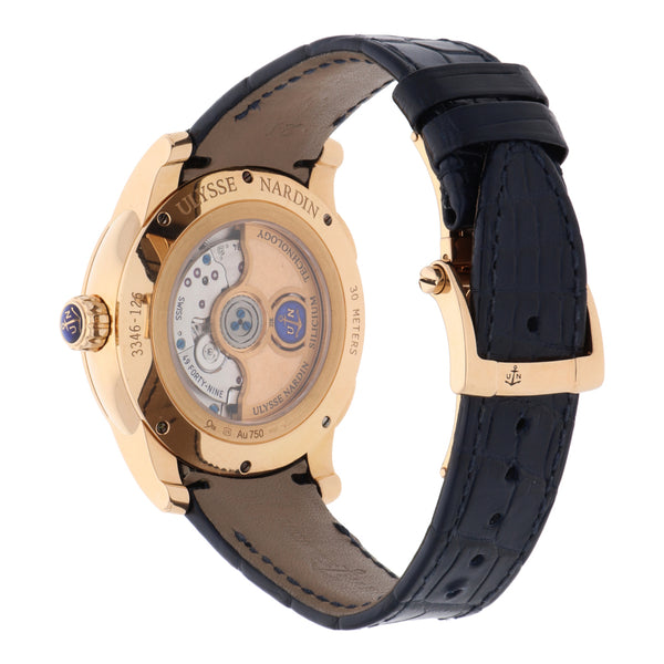 Reloj Ulysse Nardin para caballero modelo Dual Time caja en oro amarillo 18 kilates.