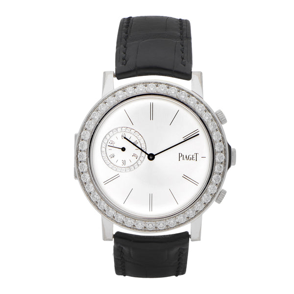 Reloj Piaget para caballero modelo Altiplano Double Jeu caja en oro blanco 18 kilates.