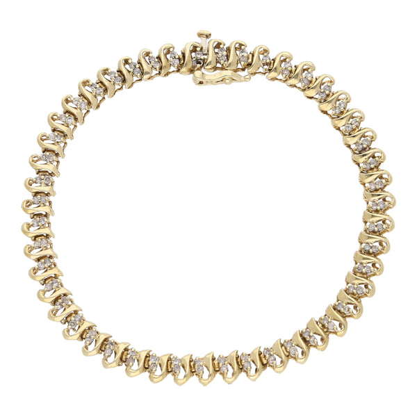 Pulsera eslabón articulado con diamantes en oro amarillo 10 kilates.