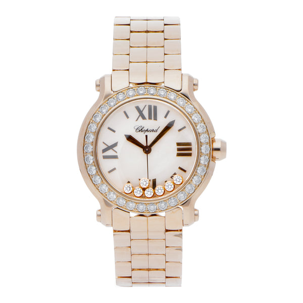 Reloj Chopard para dama modelo Happy Sport en oro rosa 18 kilates.