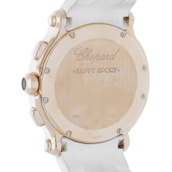 Reloj Chopard para dama modelo Happy Sport caja en oro rosa 18 kilates.